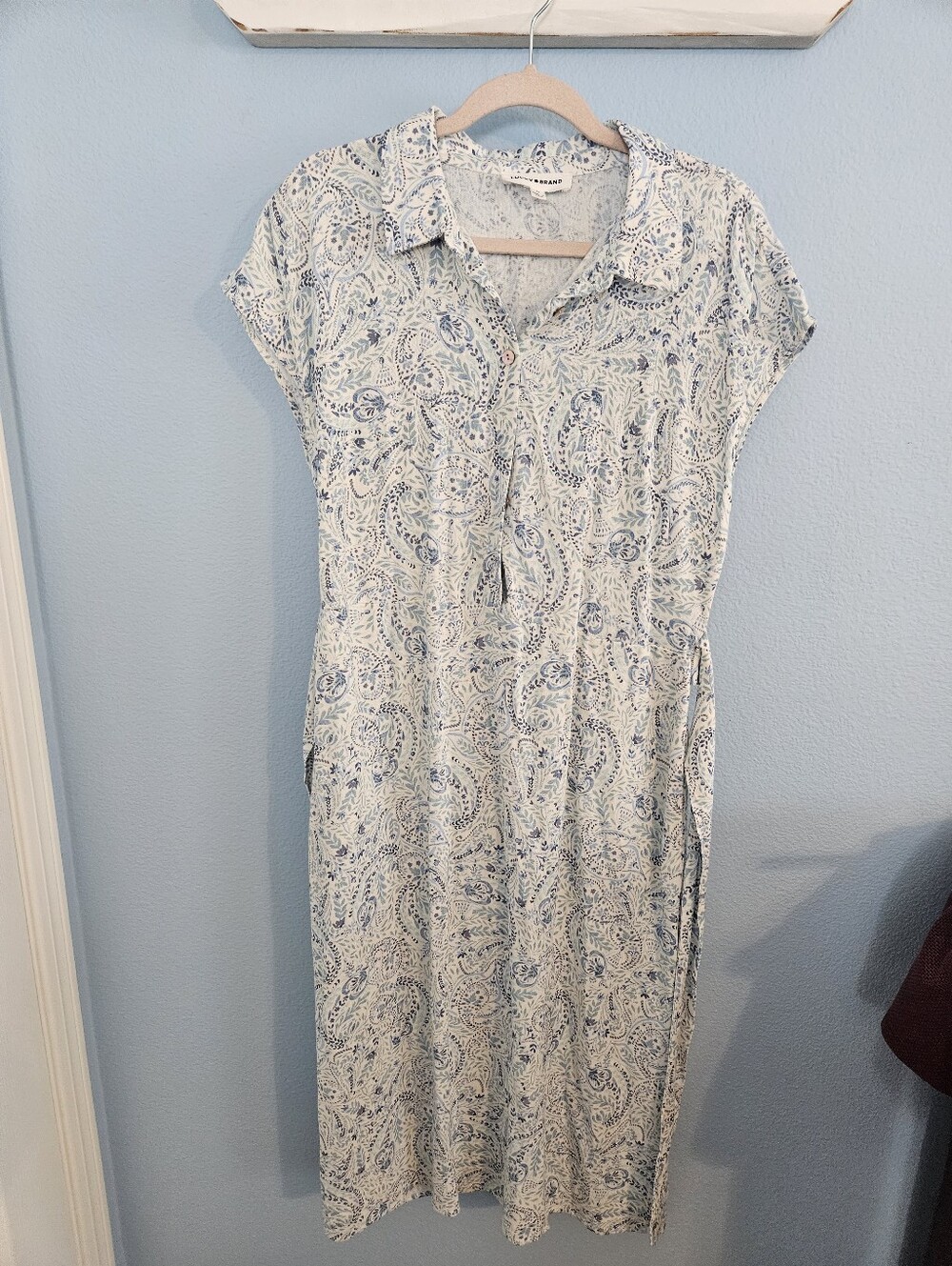 Lucky Brand Cream and Blue Paisley Midi Dress